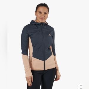 Salomon Women’s Hooded Performance Running Lightweight Jacket Black Peach Size L